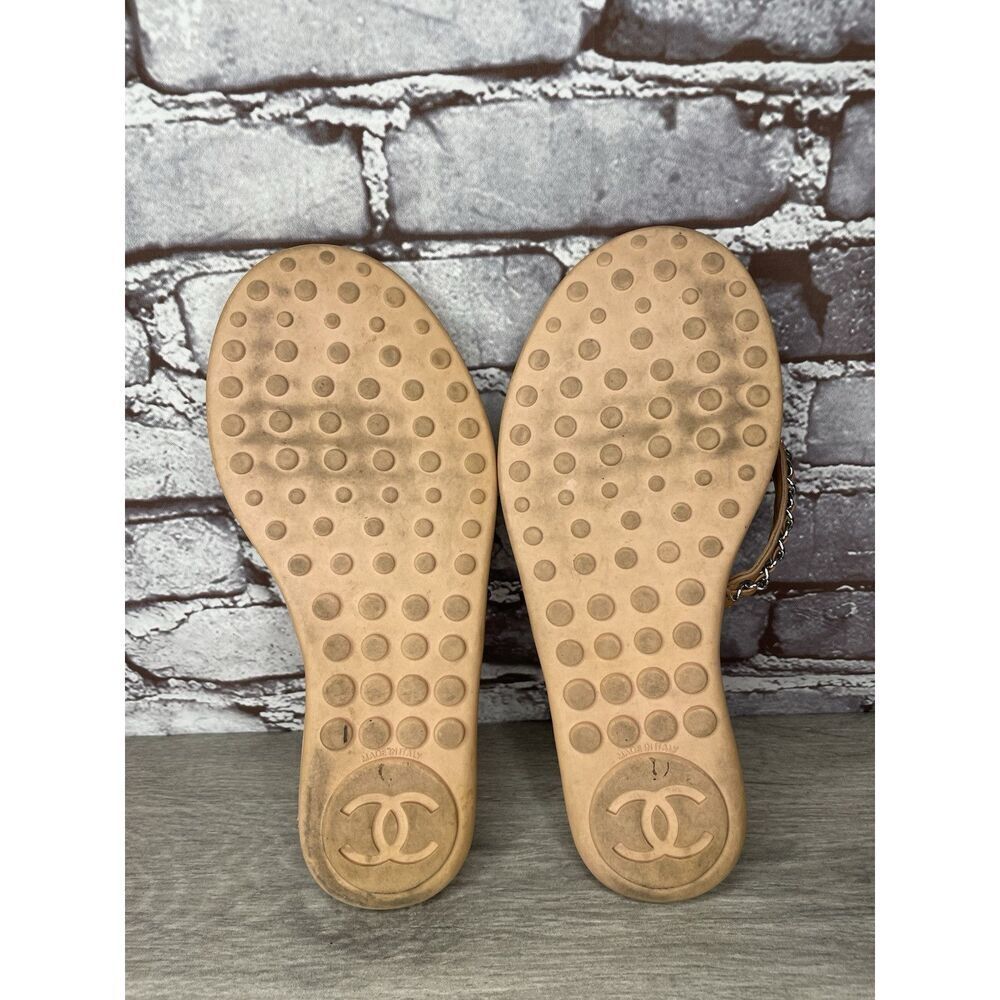 CHANEL Lambskin CC Chain Pink Leather Designer Thong Sandals Women’s Sz 40EU/9.5 - Picture 16 of 16